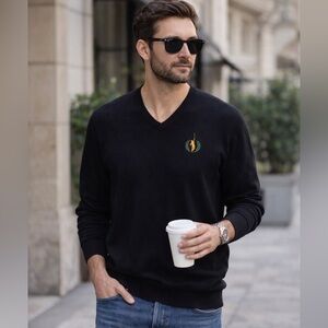 Peter Millar Merino Wool Silk Blend V-Neck Pullover Sweater Black Size XL